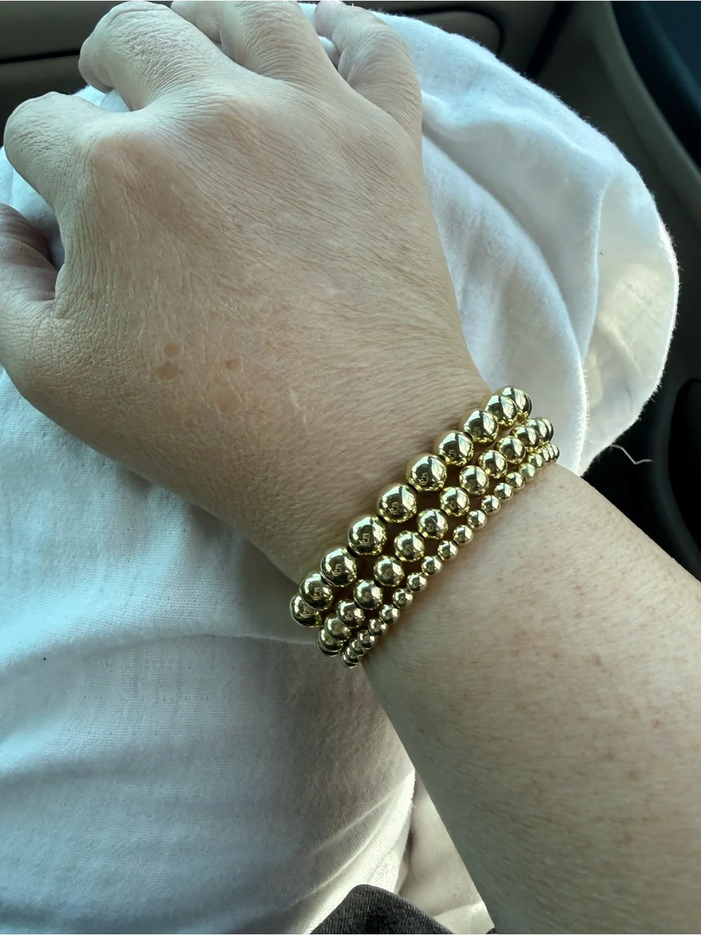 Plated Brass Beaded Bracelet Stack Set of 3 | 8, 6, &  4mm Bracelets